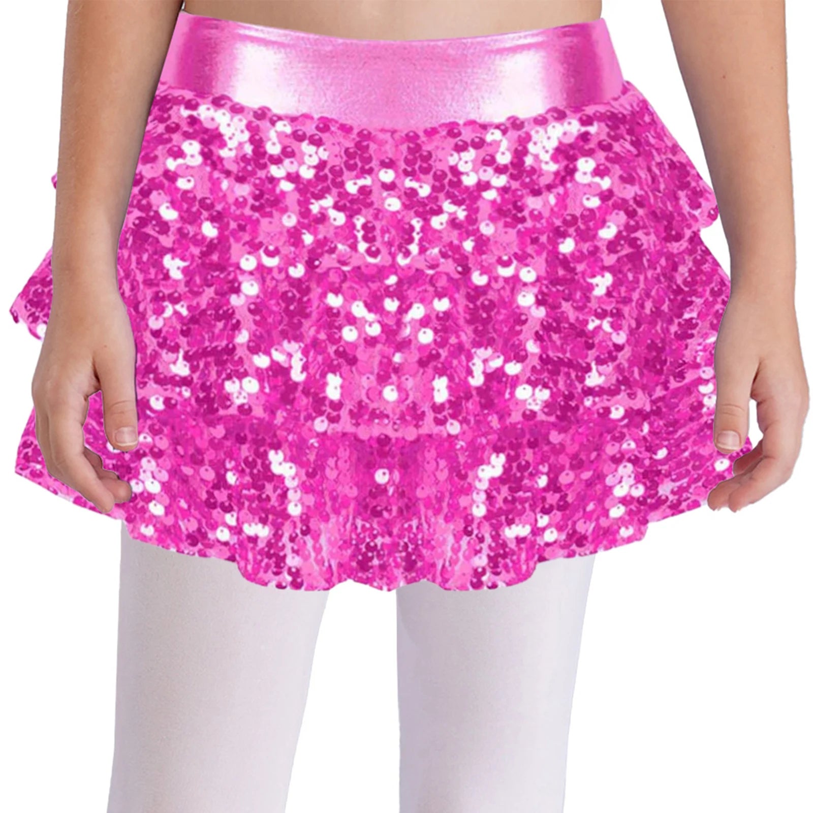 Kid Girls Hip Hop Dance Clothes Kids Jersey Sequin Tiered Skirt Long Tank Top Jazz Metallic Holographic Crop To Cheerleading Set