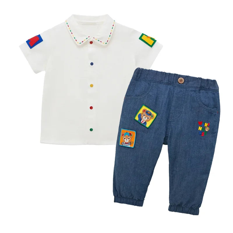 2026 Summer Kids Button Down Shirt Baby Boy Girl Casual Cotton Blouse Colorful Buttons Alphabet Embroidery Undershirt Tops