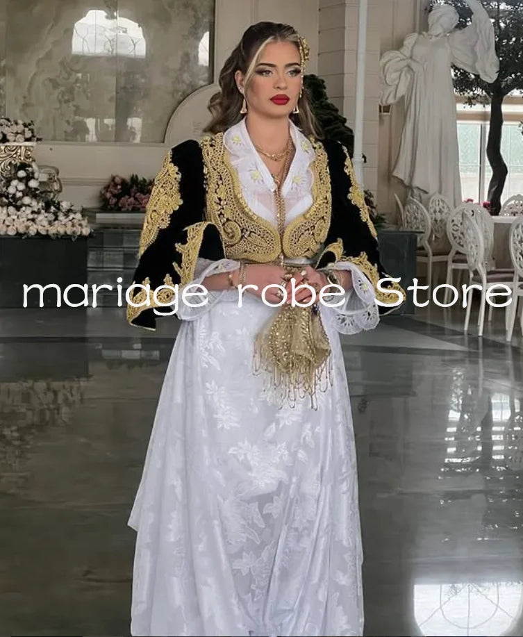 Black White Albanian Bride Evening Celebrity Dresses Two Pieces Algeria Kosovo Caftan Marocain de soirée Prom Gown Customized