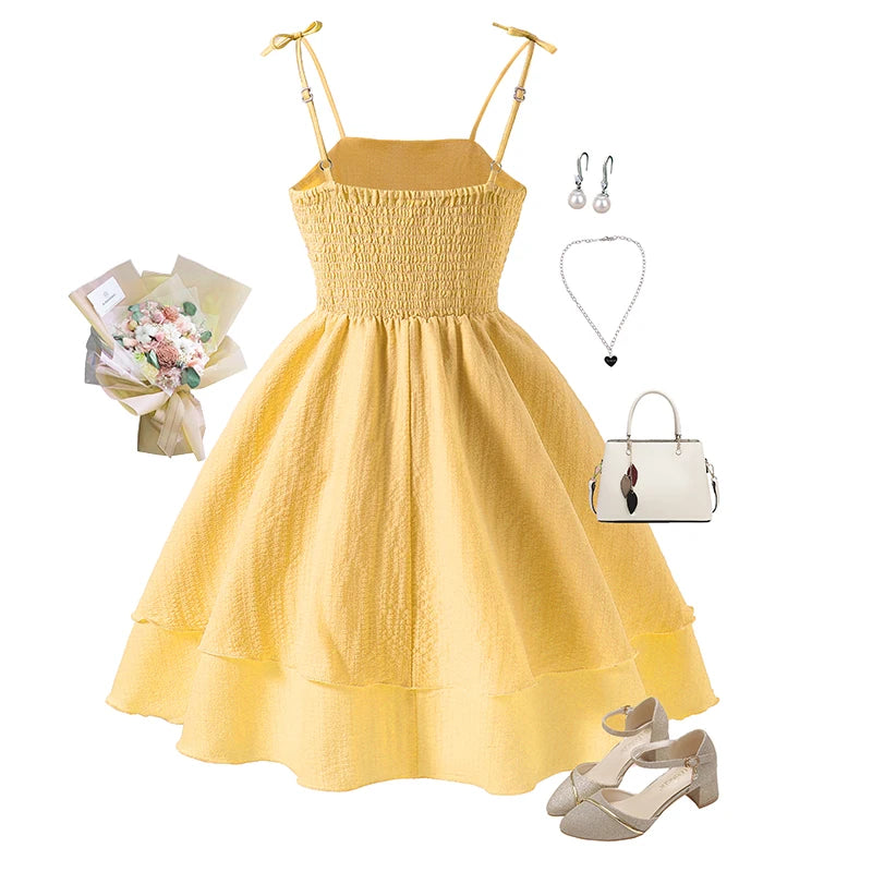 Teen Girls 13-16 Fashion Dress, Adjustable Strap Smocked Back A-Line Dress, Cute Comfortable Versatile for Daily Outings