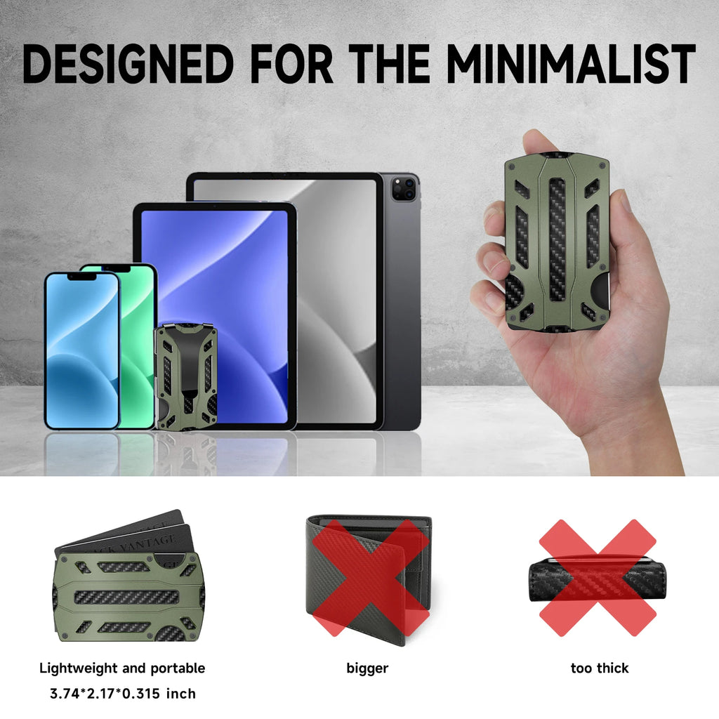 Slim RFID Blocking Metal Wallet for Men & Women with Money Clip Or Cash Strap Scratch Resistant Card Holder