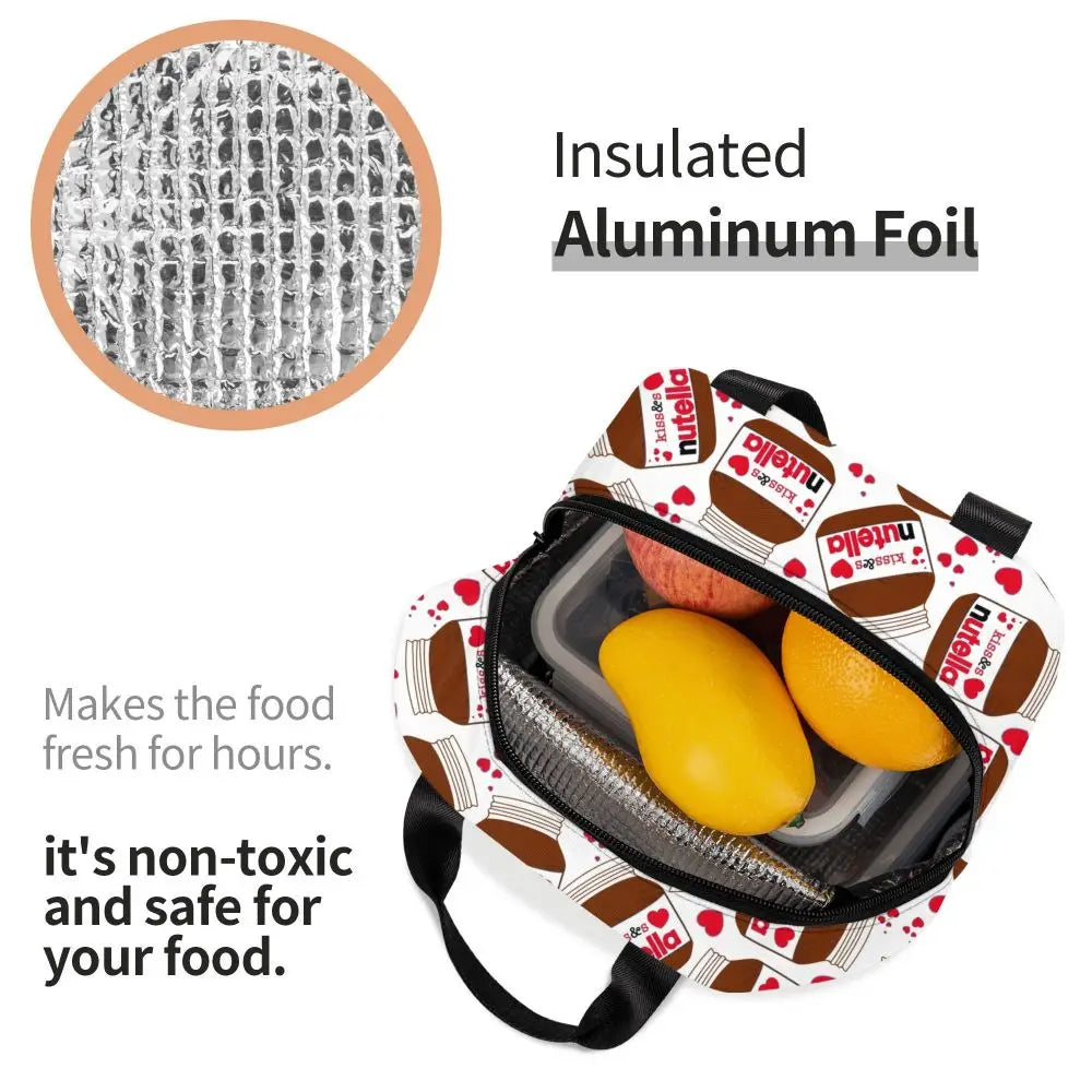 Custom Italy Nutellas Thermal Insulated Lunch Bag Women Portable Lunch Container for Outdoor Picnic Storage Food Box