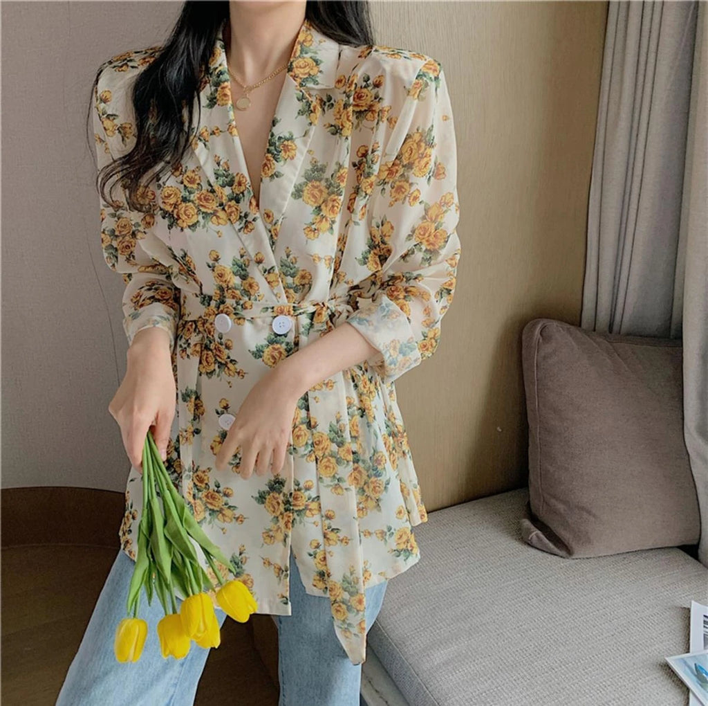 Women's Shirts And Blouses Button Up Top For Woman With Bow Clothing Floral Loose Sleeves Y2k Elegant Youth Xxl Stylish M