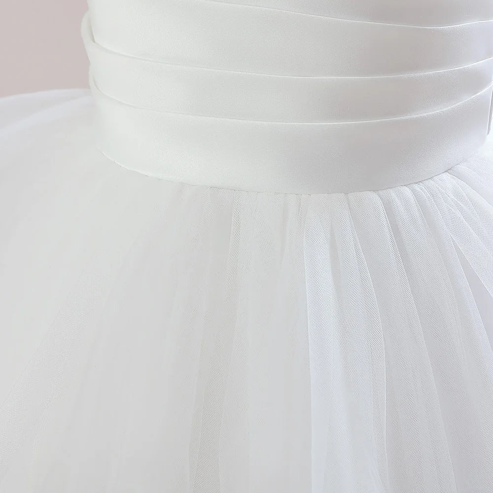 Teens Christmas Party Dresses For Girls White Bridesmaid Prom Gown Tulle Pageant Formal Wedding Evening Dress Children Costume