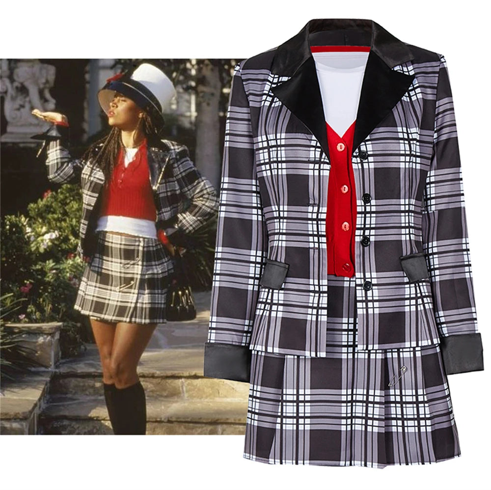 Movie Cher Horowitz Dion Dress Suit School Uniform College Jacket Skirt Woman Outfits Halloween Cosplay Costume