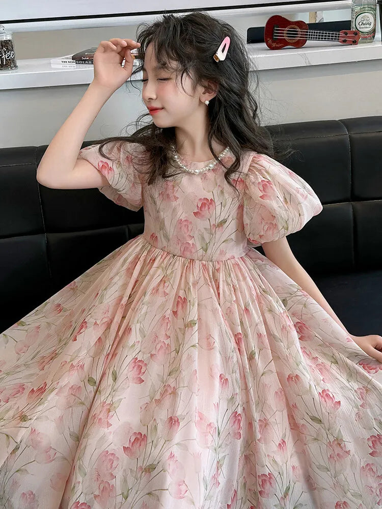 summer Elegant Flower Princess Dresses vestidos elegantes para mujer kids girls dress clothes vestido verano 12 14 enfant fille