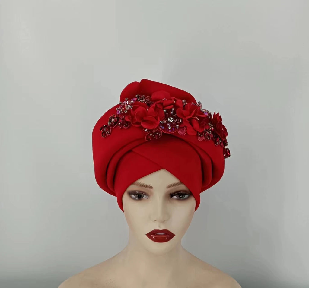 Beaded Nigeria Gele Ready African Headtie Female Head Wraps Party Headpiece Muslim Headscarf Hat Women's Turban Cap with Stones