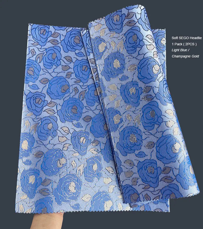 2PCS/ Pack African Lurex Floral SEGO Headtie Nigeria Head Gear Gele & Ipele High Quality Hair Tie Wrap Traditional Bandana Scarf