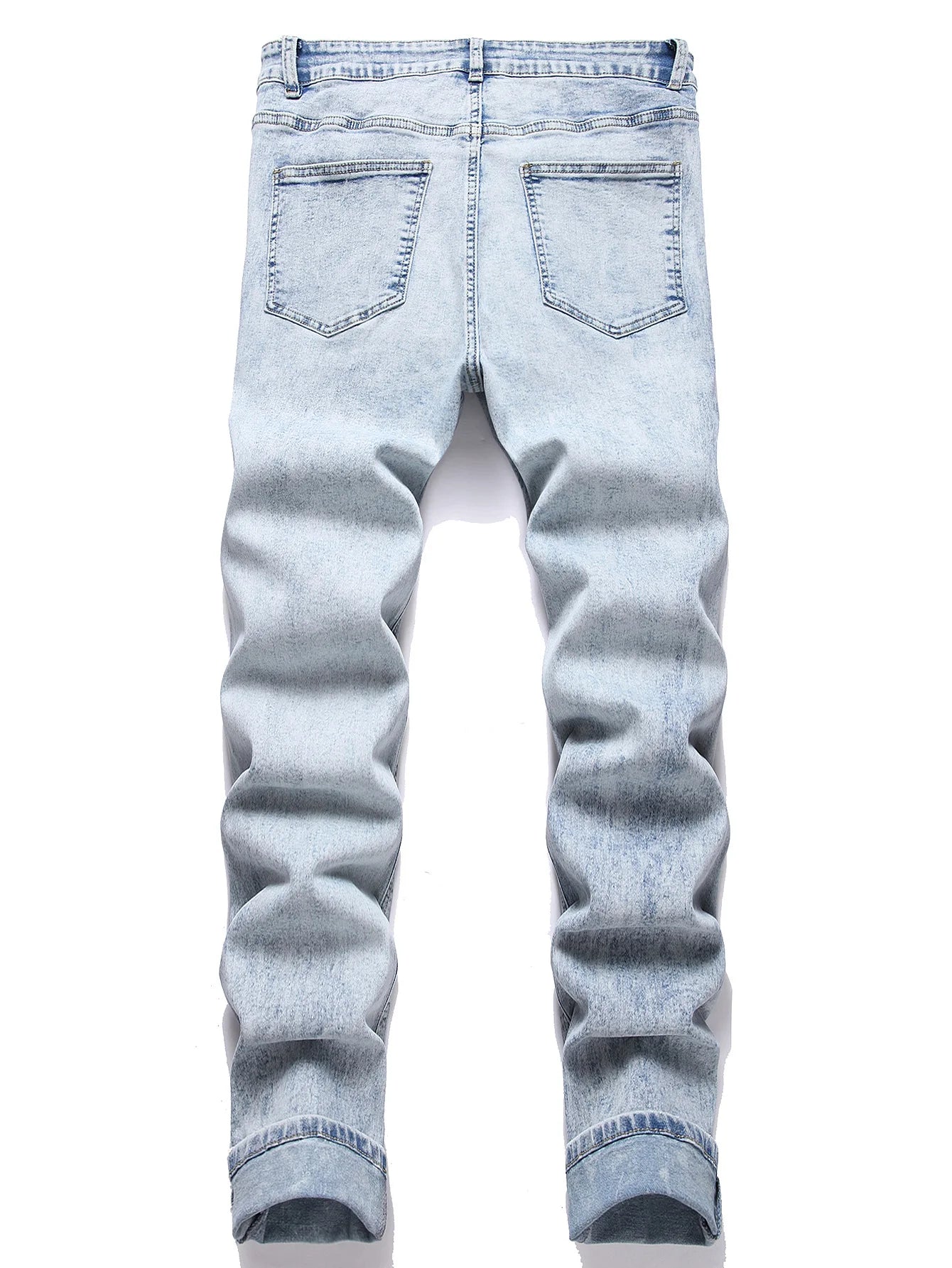 Men's High Street  Black Jeans Stretch Slim Fit Small Feet Pants Ripped Distressed Motorcycle Trouser Men Streetwear Denim Pants