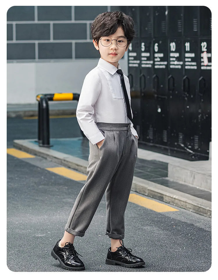 Kids Suit Pant Boys Formal Dress Long Sleeve Shirt Casual Pants Teen Child Solid Color Trousers Baby Toddler Gentlemen Clothes