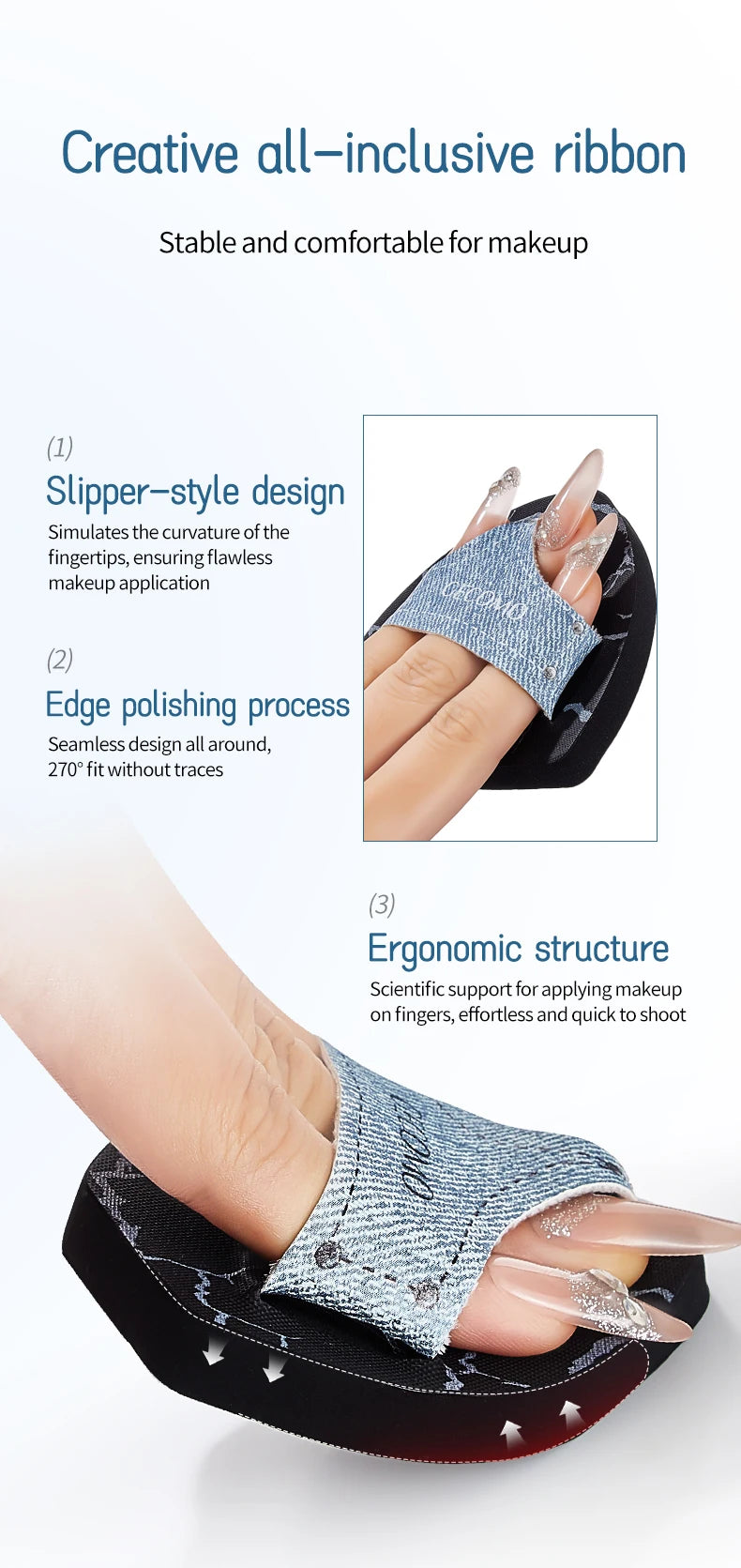 2PCS Denim Makeup Powder Puff Set Soft Skin-Friendly Dry & Wet Dual-Use Sponge Cushion For Liquid Foundation