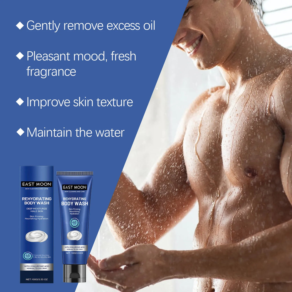 Hyaluronic Men Shower Gel Long Lasting Fragrance Improve Brighten Deep Moisturize Refresh Skin Help Exfoliator Body Wash Lotion