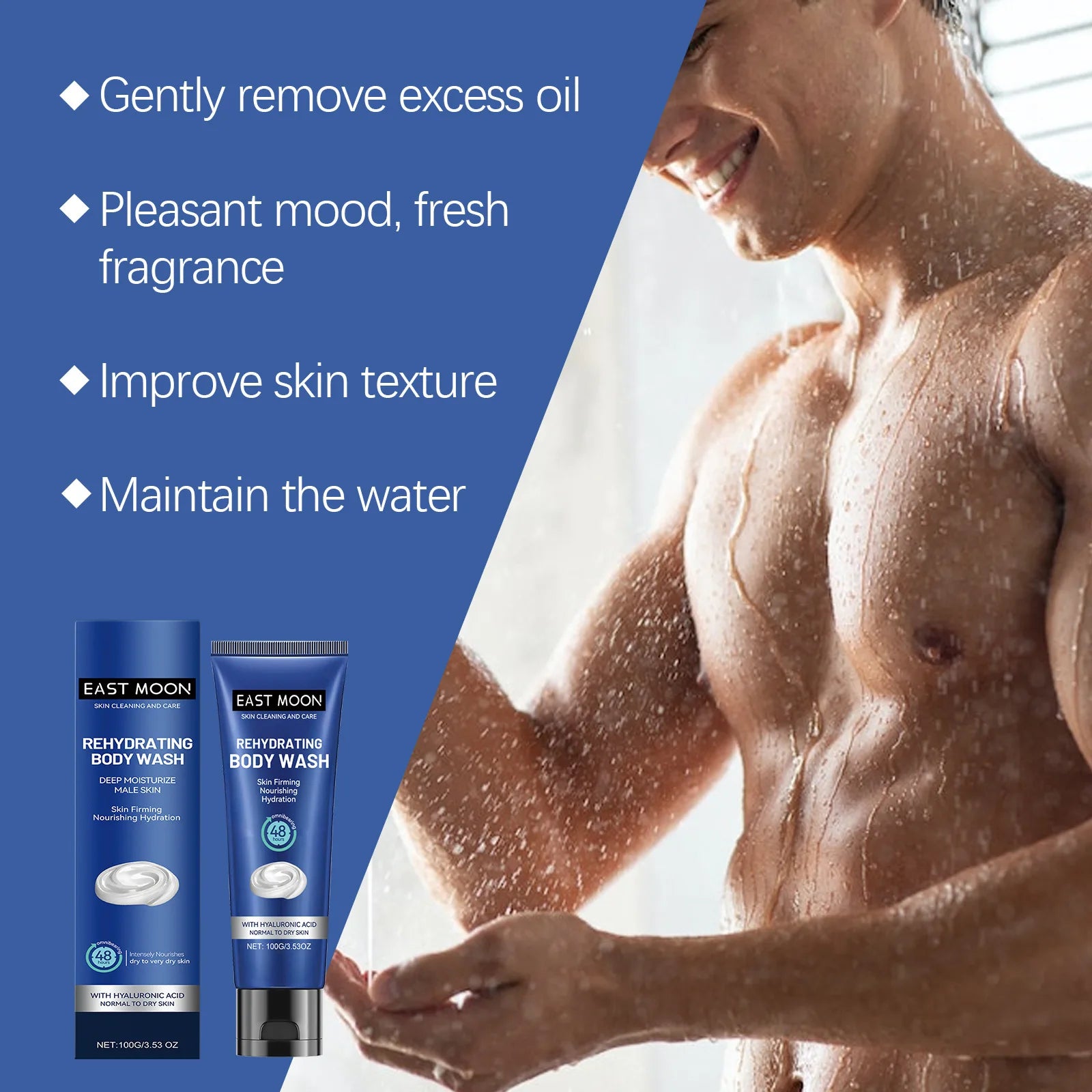 Hyaluronic Men Shower Gel Long Lasting Fragrance Improve Brighten Deep Moisturize Refresh Skin Help Exfoliator Body Wash Lotion