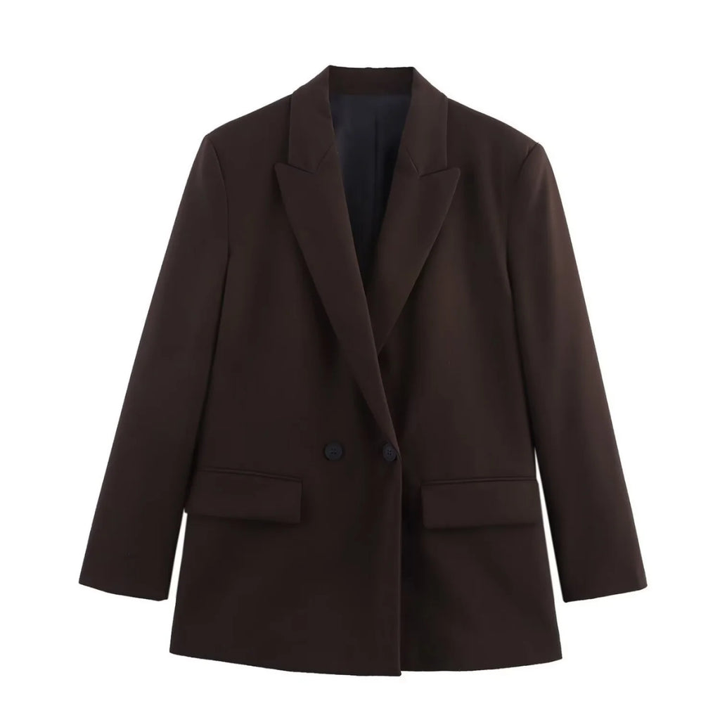 Women Elegant Solid Blazers Female Simple Style Double Breasted Long Sleeved Suit Jackets Casual Office Lady Suit Jackets Tops