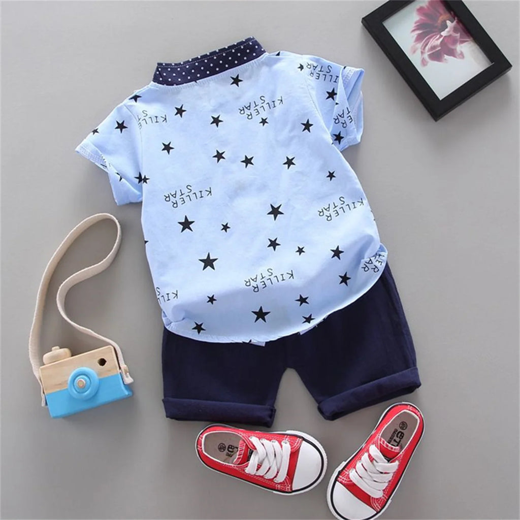 Boys clothing summer baby boy small stand collar short sleeved shirt+shorts 2-piece set