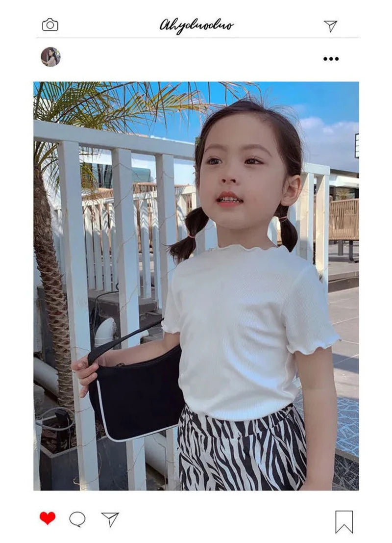 Baby Girls T-Shirt Summer Kids Short Sleeve Tops Tees Soft Ice Silk Fabric Toddler Solid Color Shirts Children's Clothing 1-10Y