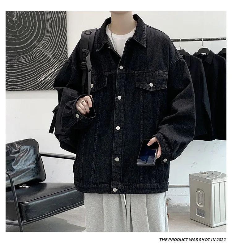 New Men's Vintage Denim Jackets Spring Autumn Handsome Loose Casual Workwear Jacket Fashion High Street Classic Jean Coats Male