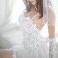 Sexy Lingerie White Bride lace pure sweet Wedding Dress Uniforms Perspective Lace Gauze Outfit Erotic transparent princess suit