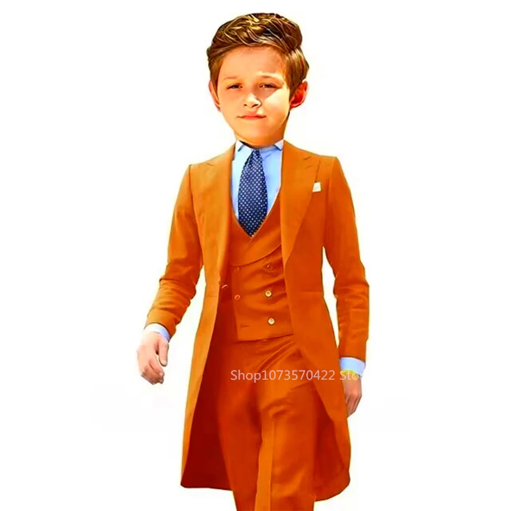 3 Pieces Tailcoat Boy Suits Costume Child Royal Blue Jacket Vest Pants Flower Boys Formal Party Suit Kids Wedding Suit Tuxedos