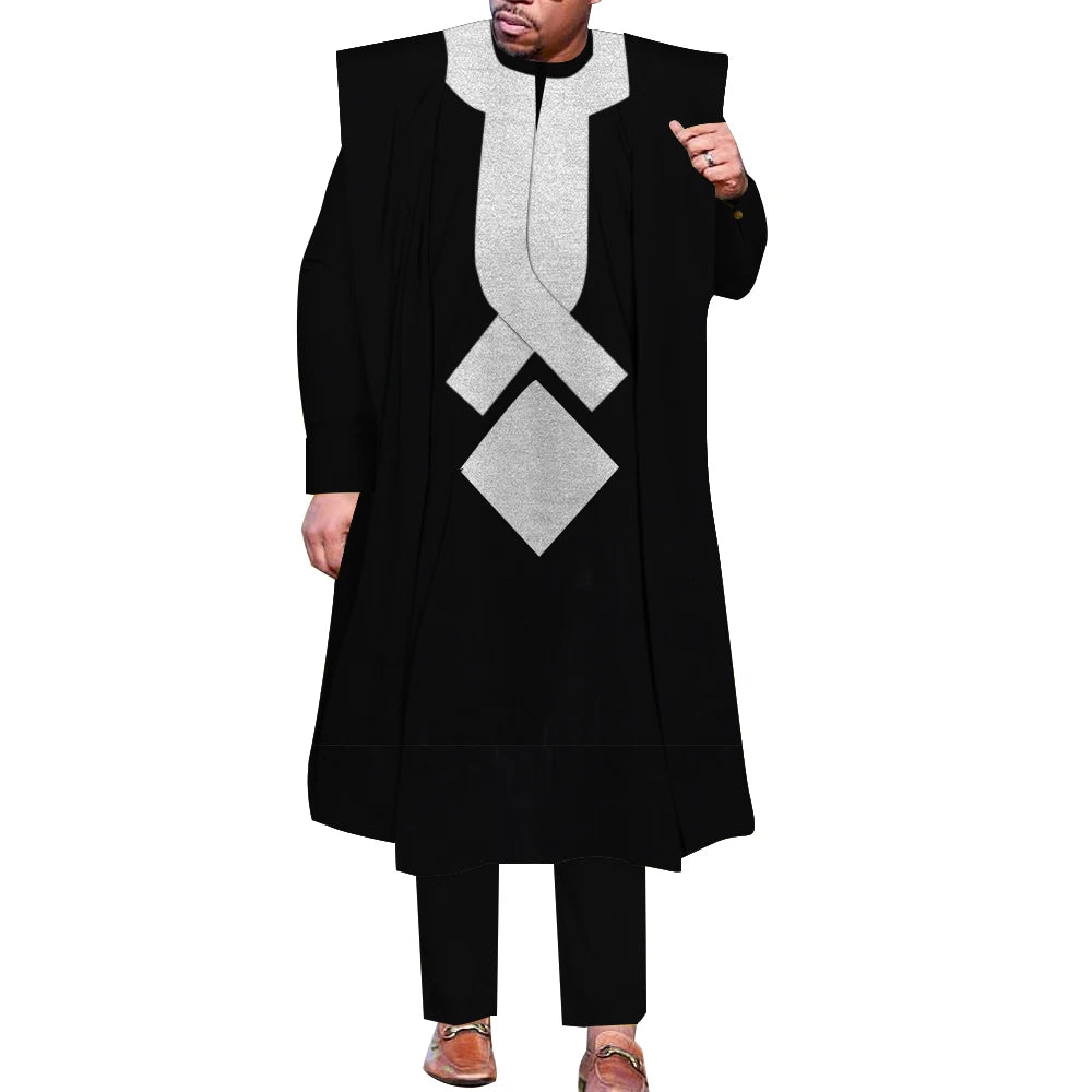 African Men Boubou Dashiki Agbada Robe Suits 3 Piece Sets Slim Men African Outfit Nigerian Clothes Bazin Riche Robe WYN1361