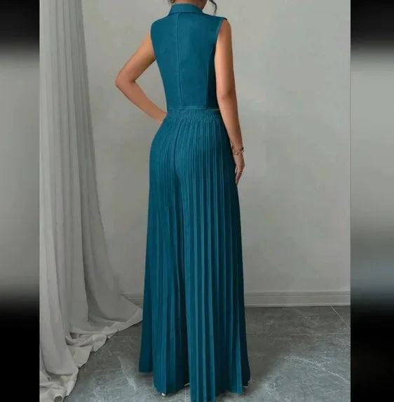 Elegant Formal Women Vest Trousers 2 Pieces Spring New Fashion Retro Wide-leg Pleated Pants Slimming Sleeveless Vest Female Set
