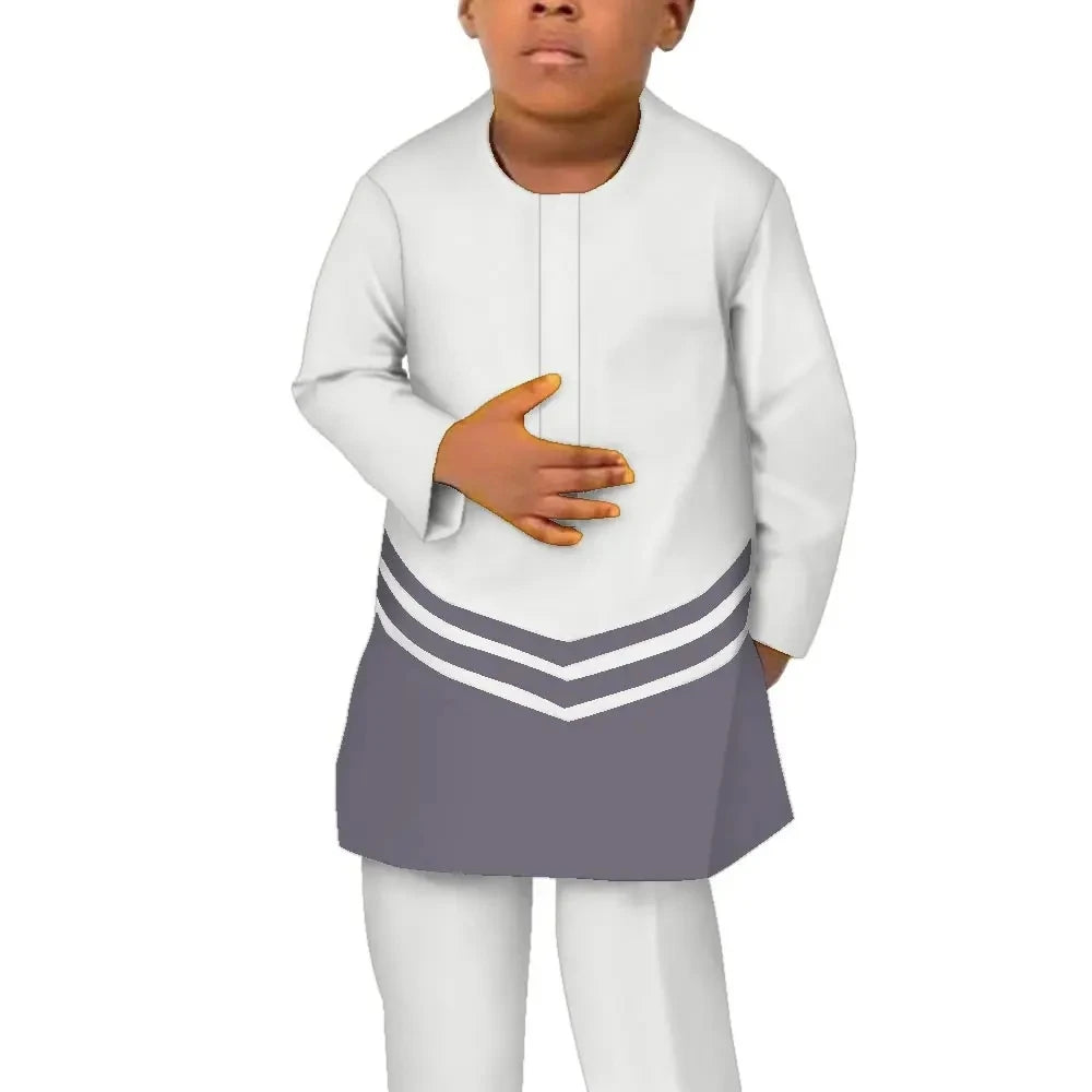 African Children Clothing Baby Boy's Clothes Afrcian Pants 2 Pcs Set Long Sleeve Patchwork Boy Dashiki Party Attire WYT701