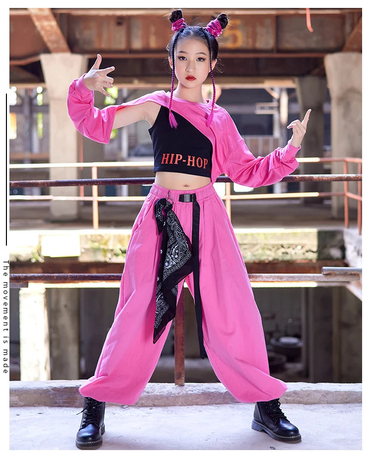 Teenage Girl Jazz Dance Costume Children Street Hip hop Dancing Jazz Stage Kid Kpop Jazz Costume for Girls pink Outfit dance set