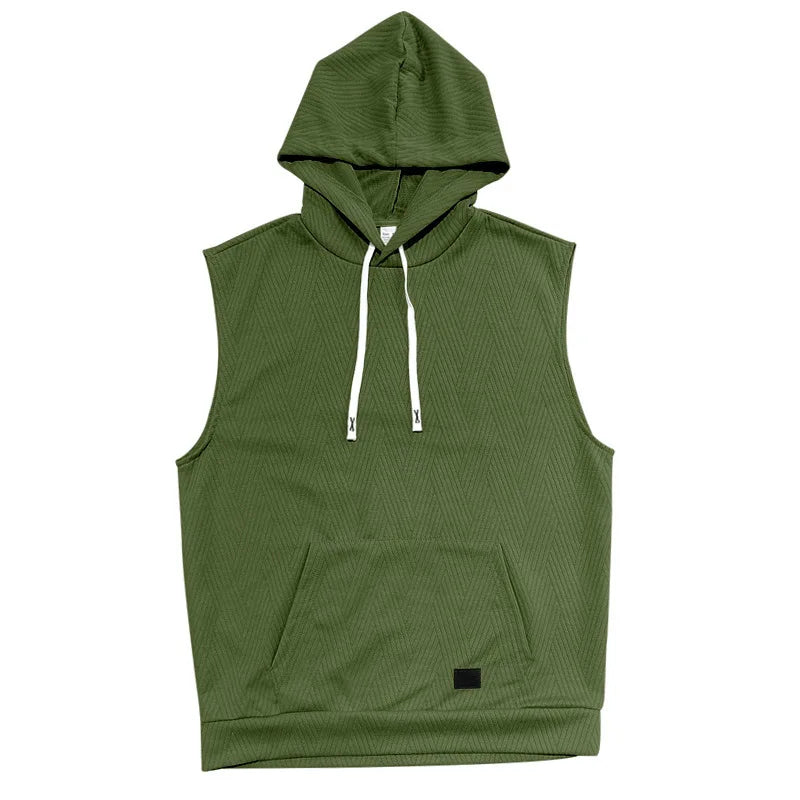2026 Men's Casual 2 Piece Set Fashion Jacquard Knitted T-shirt Hooded Sleeveless Vest Elastic Waist Shorts Jogging Fitness Suit