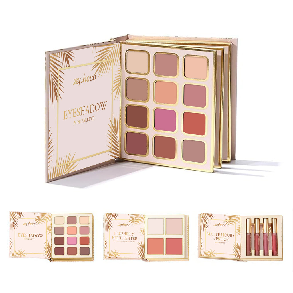 Professional Makeup Palette in Book Style 24-Hour Waterproof Lipstick Powder Blush Bright Colorful Eyeshadow Palette for Travel