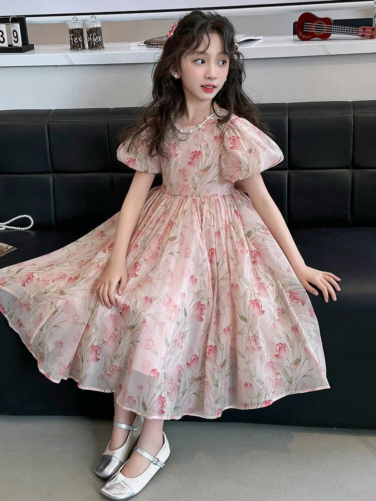 summer Elegant Flower Princess Dresses vestidos elegantes para mujer kids girls dress clothes vestido verano 12 14 enfant fille