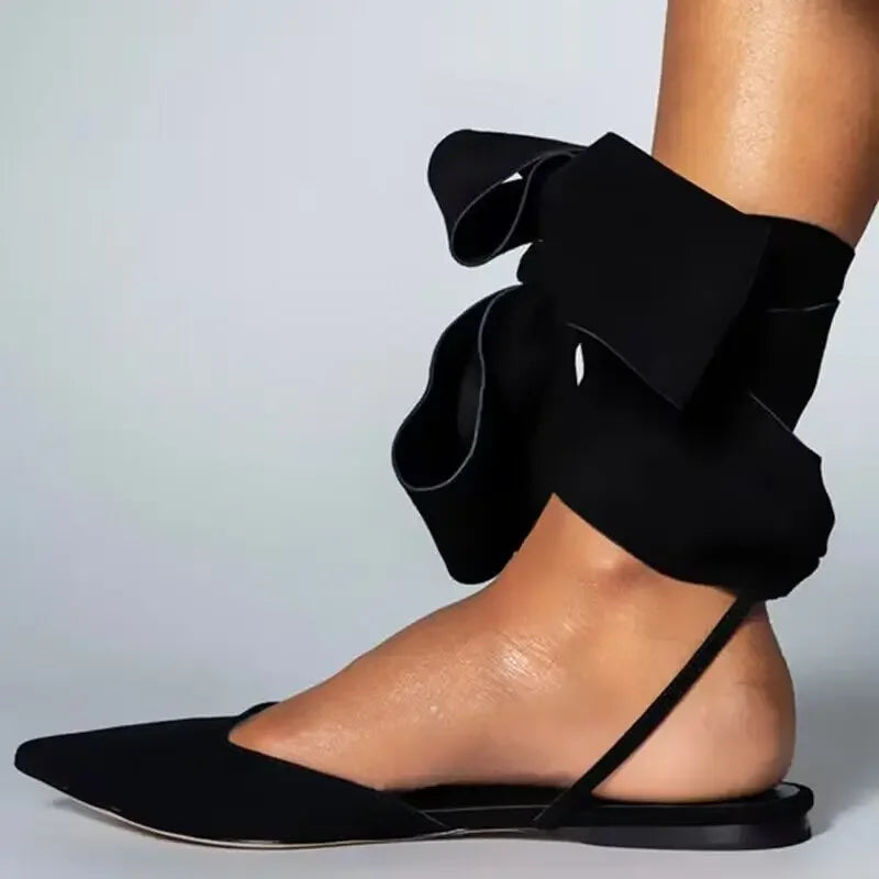 Ladies Shoes on Sale 2025 Pointed Toe Women's Sandals Summer Shallow Mouth Lace Up Shoes Female Slingbacks Flat Heel Sandals