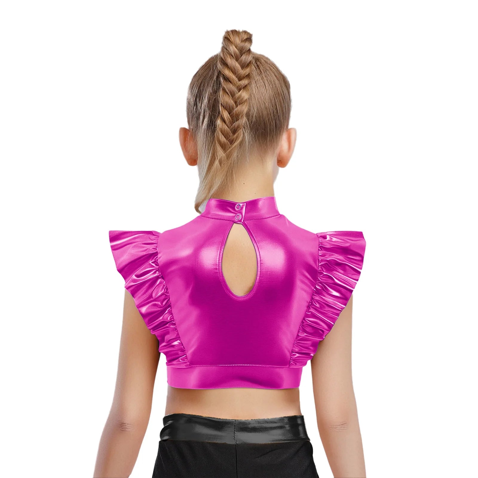 Kid Girls Hip Hop Dance Clothes Kids Jersey Sequin Tiered Skirt Long Tank Top Jazz Metallic Holographic Crop To Cheerleading Set