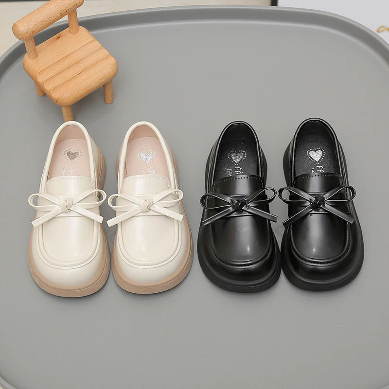 Girls Leather Shoes for Students School Uniform Shoes Black Matte 2025 New Fashion Children Flat Shoes Simple Bows Soft Sole