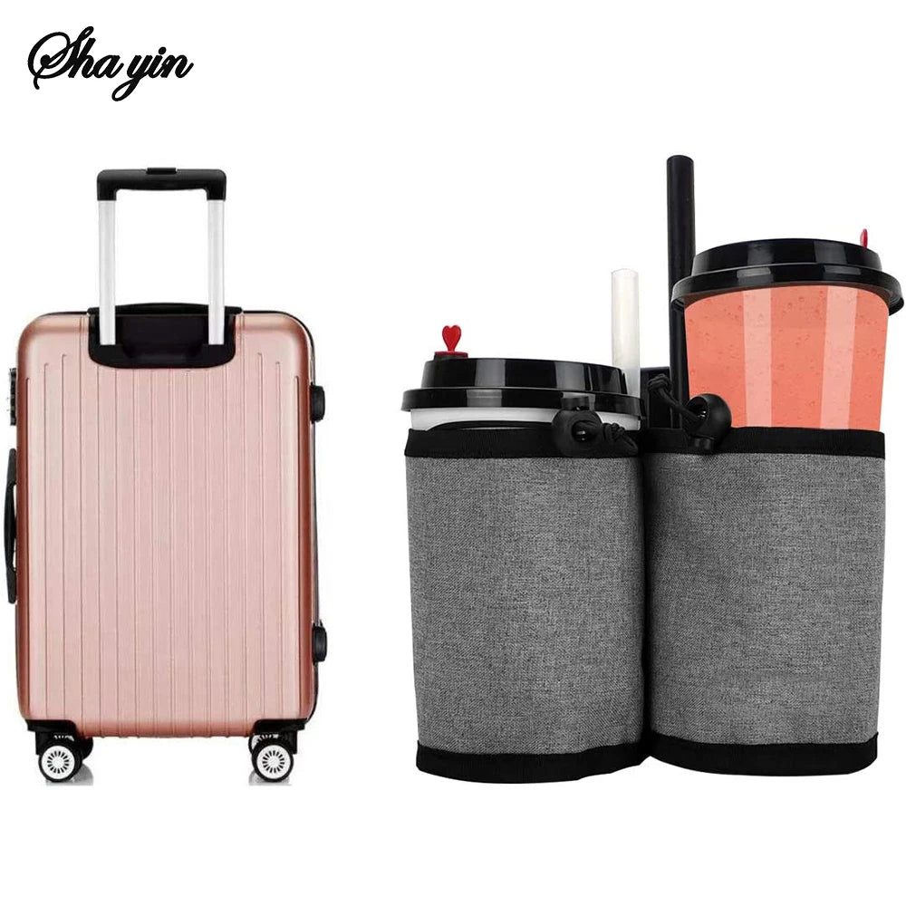 Travel Luggage Cup Holder Durable Free Hand Suitcase Drink Bag Travel Milk Tea Coffee Mugs Holder Fits All Suitcase Handles