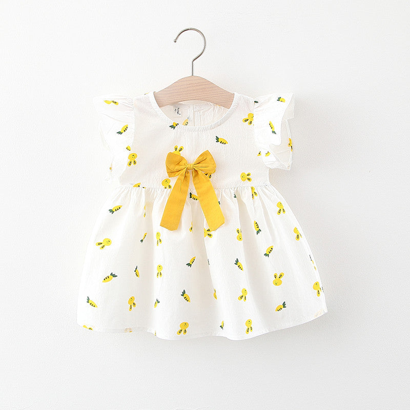 Summer Baby Girls Dresses Toddler Clothes Fashion Cartoon Print Short Sleeved Bow Princess Dress Newborn Children Cute Clothing