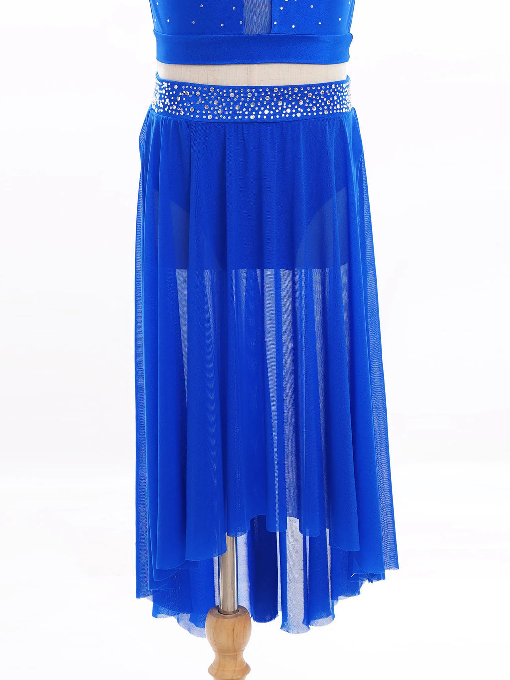 Kids Girls Lyrical Modern Dance Skirt Shiny Rhinestones Open Front Flowy Sheer Mesh Skirt with Built-in Briefs Ballet Dresses