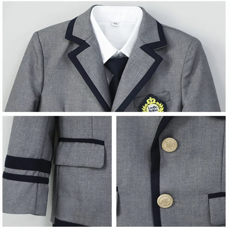 Child School Uniform Girls Korean Japanese Navy Jacket Pleated Skirt Boys Formal Dress Suits Kids Student Clothes Class Sets