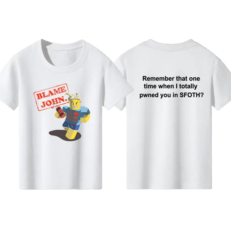 Blame John Printed Teenage Tops T-shirt Boys Girls Summer Casual Funny Fashion O-Neck Short Sleeve Children Colorful Clothing