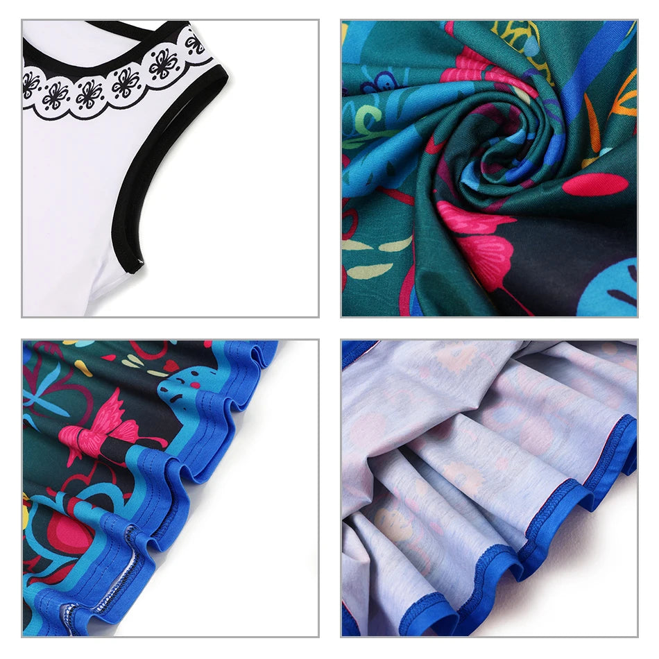Summer Girls Dresses Cute Flower Print Round Neck Casual Dresses Carnival Party Girls Casual Dresses Princess Outfits