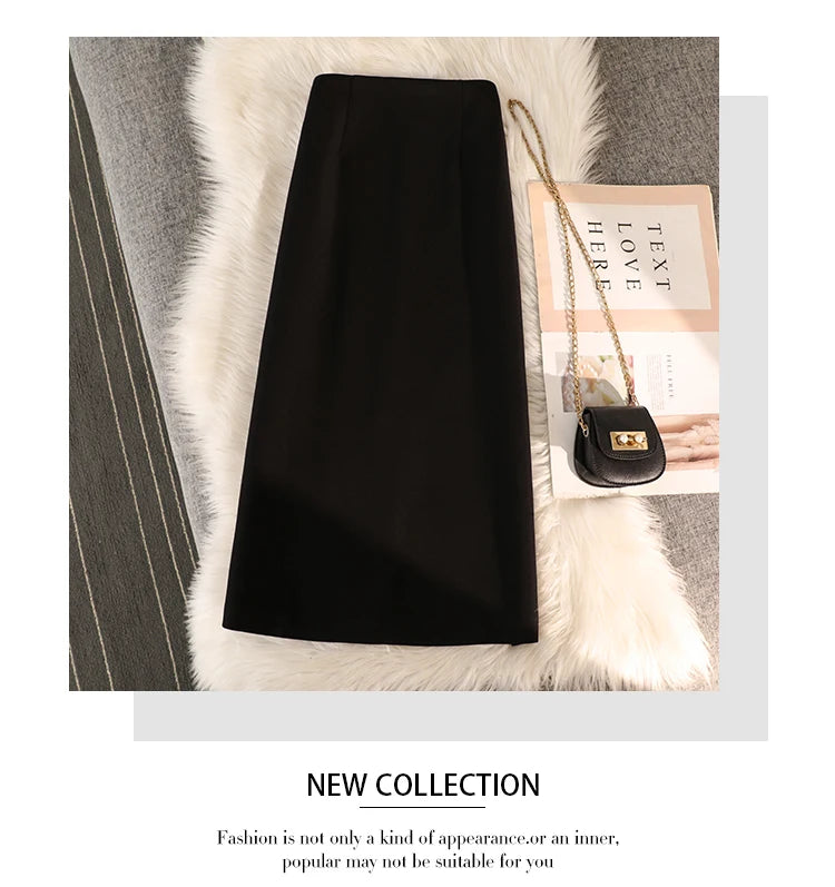 Elegant Office Ladies Work Suit Straight Skirt Women Autumn Winter Korean Fashion High Waist Split Business Midi Long Skirts