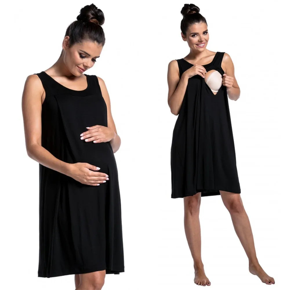 Maternity Nightgown Soft Comfortable Nursing Dress Breastfeeding Pregnant Women