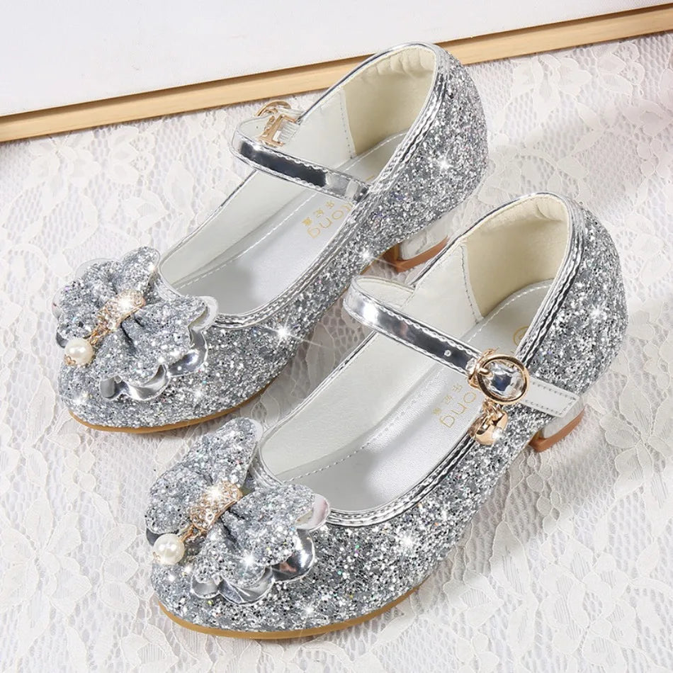 Classic Bow Girl Pu Leather Shoes For Girls Party Dance Children Shoes 3-14 Years Princess High Heels Child Wedding Shoes HSD09