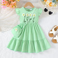 1-6Year old Children Girls' Summer Dress Knitted Small Flower Pleated Skirt Mini bag Two-piece Set Girls' Sweet style Dress