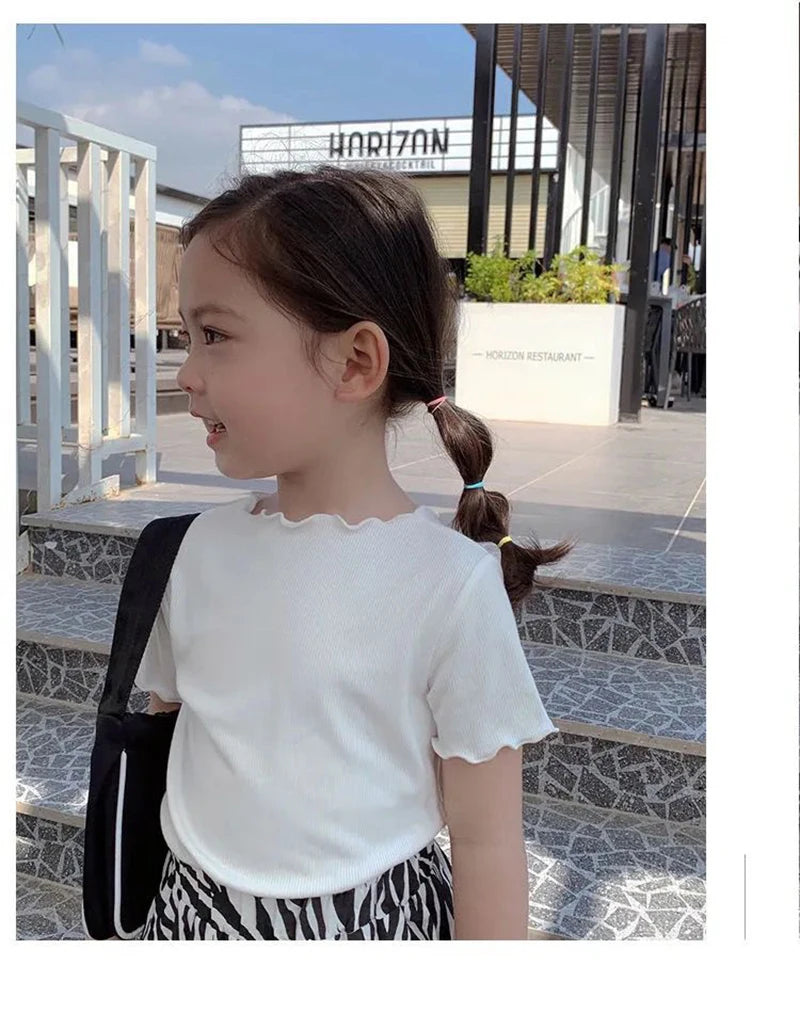 Baby Girls T-Shirt Summer Kids Short Sleeve Tops Tees Soft Ice Silk Fabric Toddler Solid Color Shirts Children's Clothing 1-10Y