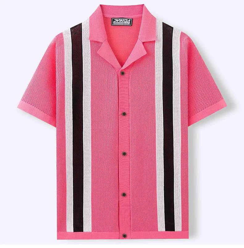 Summer New Knitted Shirts for Men Fashion Cuban Collar Business Casual Social Polo Shirts Knit Cardigans Men Clothing Streetwear