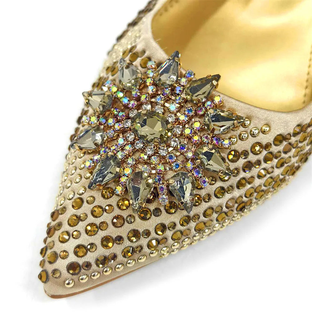 Nigeria Fashion Rhinestone-encrusted Ladies Party Shoes And Special bags High Heels And Dual Purpose Bag Women's Shoes