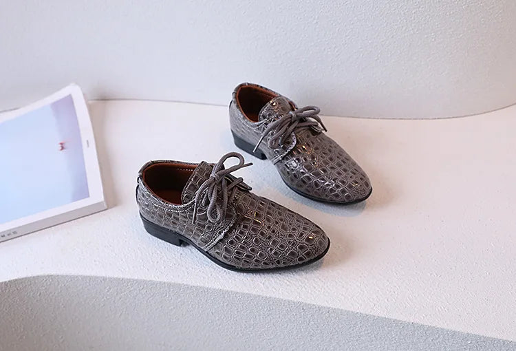 Boys Leather Shoes Pointed Toe Children Performance Shoes Low Heels British Style School Kids Shoes Gold Lace Up Casual Loafers