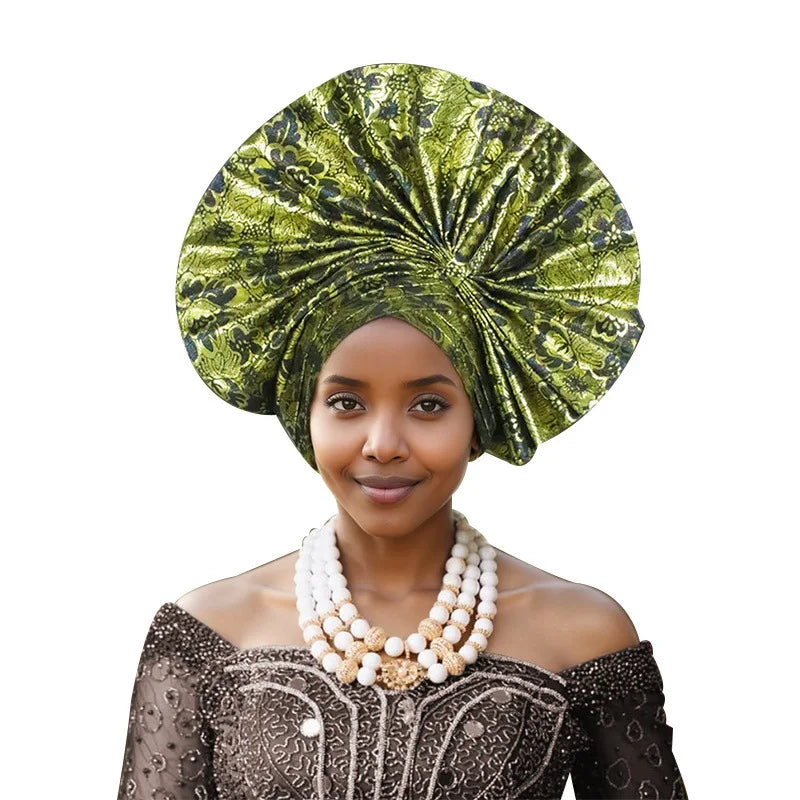 Elegant African Autogele Women's Turban Cap Nigeria Wedding Gele Ready To Wear Headtie Evening Party Headwear African Headtie