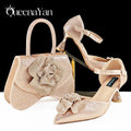 Queena Yan Spot goods Nigeria High Quality Heels Pumps And Bag Handmade Flowers Fashion Design For Nigeria Wedding Party