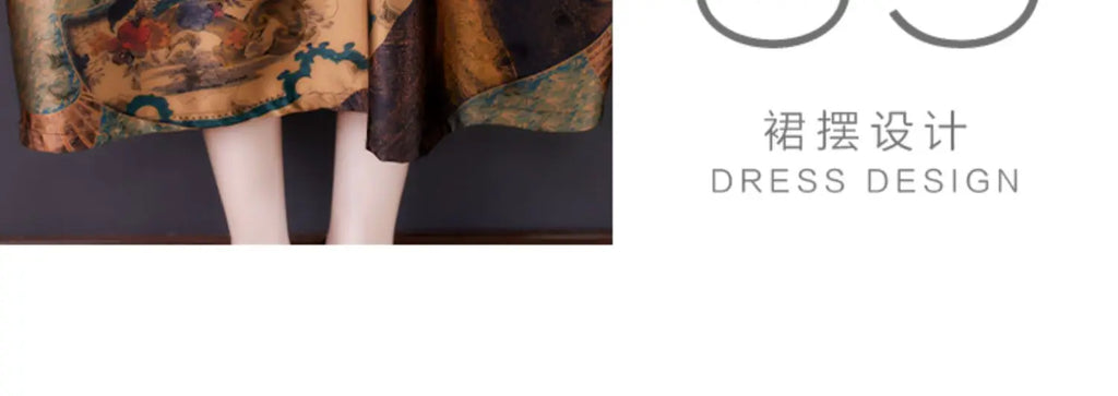 Mulberry Silk Dresses Women's New Summer Long Dress Female Fashion Loose V- Neck High-End Print Pullover Dresses